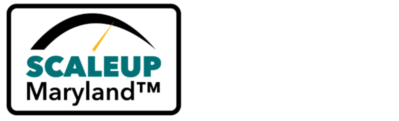 Logo for 'ScaleUp Maryland™' features bold teal text. A black arc with a yellow upward arrow, showcasing HR Geckos as part of the Spring 2023 Cohort.