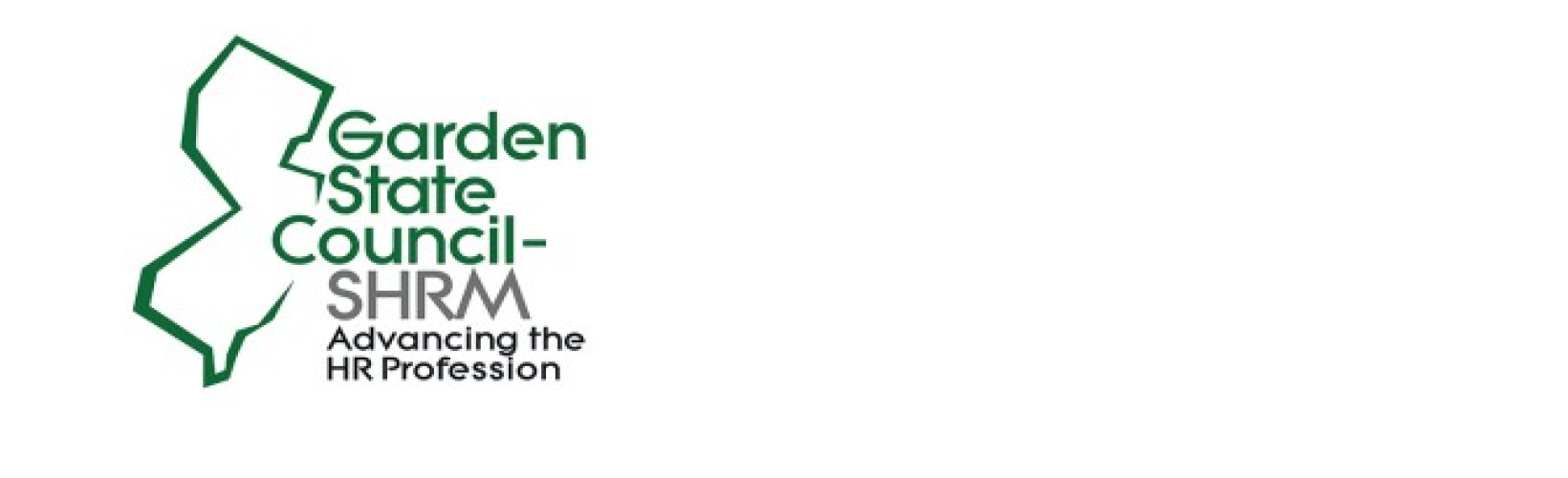 Logo of the Garden State Council-SHRM with a green outline of New Jersey. Text reads 'Advancing the HR Profession' in green and gray.
